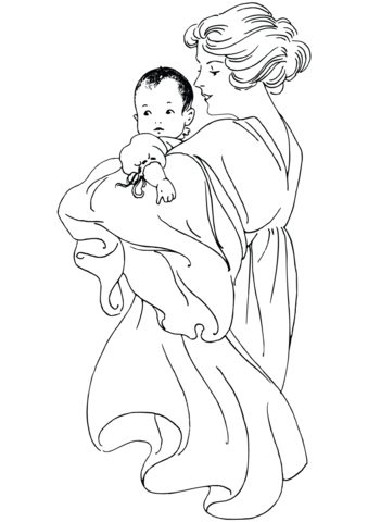 Mother With Baby Coloring Page